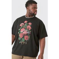 Blumen Oberteile boohooMAN Plus Floral Print Graphic T-shirt - Black