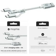 Mophie 1M 3-in-1 USB-A to Lightning, USB-C & Micro-USB, Durable Charge