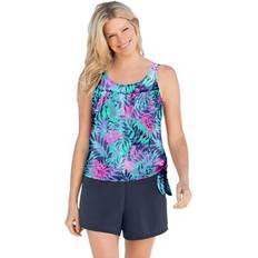 Polyester Swimsuits Plus Women's 2-Piece Blouson Swim Set by Swim 365 in Multi Palm Leaf Print Size 14