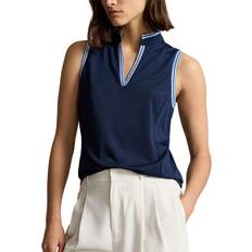 Golf - Men Shirts Ralph Lauren Tailored Fit Piqué Sleeveless Shirt in Refined Navy/Summer Blue