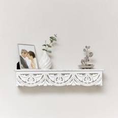 White Wall Shelves Melody Maison White Wooden Carved Boho Wall Shelf