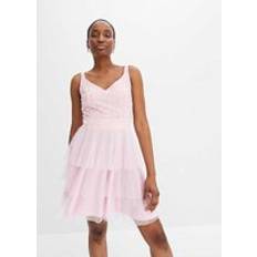 Bonprix Tiered Net Sleeveless Dress Pale Pink