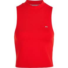 Rød Toppe Tommy Jeans Mock Turtleneck Cropped Tank Top DEEP CRIMSON