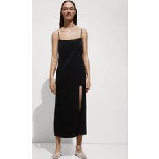 Mango Side-slit satin dress black Woman Black