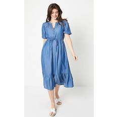 Short Dresses - Tencel Wallis denim tencel midi shirt dress