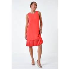 Orange - Short Dresses Roman Petite Sleeveless Pleated Hem Shift Dress Coral