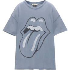 Pull&Bear T-shirt blå vask med "Rolling Stones"-bandgrafik-Neutral"