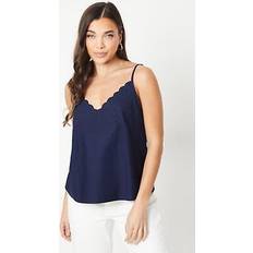 Round Blouses Oasis petite cotton poplin embroidered scallop edge cami