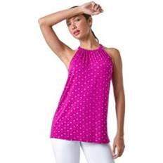 Blusas Roman Metallic Foil Sun Halter Neck Top Magenta