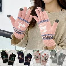 Red Gloves Rygai Sold by: Pair Winter Women Gloves Thicken Ridding Gloves Soft Cartoon Deer Pattern Knitted Gloves for Daily Life Christmas Black