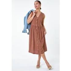 Brown - Shirt Dress Dresses Roman Petite Ditsy Spot Pocket Button Midi Dress Dark Brown