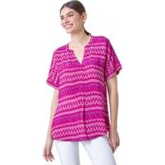 Viscose Blouses Roman Aztec Stripe Print Woven Top Magenta