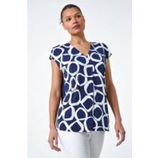 Natural Blouses Roman Circle Ring Print Stretch Top Navy