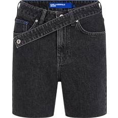 Karl Lagerfeld High Rise Tapered Denim Shorts - Stone Black