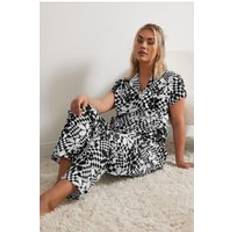 Cotton Sleepwear Yours Retro Floral Print Button Through Pyjama Set Black
