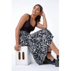 Short Skirts Roman Leaf Print Linen Blend A-Line Skirt Black