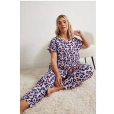 Leopard Nattøj Yours Curve Leopard Tryk Bomuld Knapper Pyjamassæt