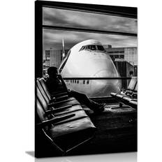 Panther Print Fine Black & Man Waiting His Plane Framed Art