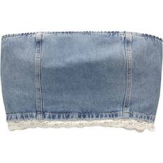 Denim/Jeansstof Toppe Pull&Bear Denimkorset med blondekant mellemblå Del af sæt