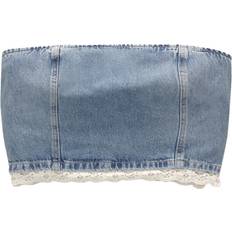 Denim Mouwloze shirts Pull&Bear Top - Blauw Denim/Wit