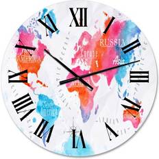 Wall Clocks Design Art World Map In Pink and Blue Modern Wall Clock