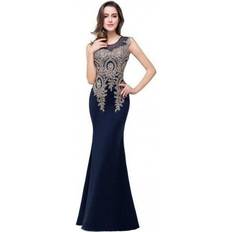Blowuponline5 Navy Blue Cazdzy Long Mermaid Dress Appliques Lace New Evening Dresses Knitting Women Prom Dress For Robe De Soiree And Wedding Gown Party