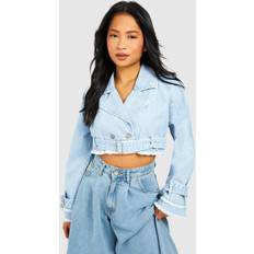 Cropped Coats boohoo Womens Petite Cropped Denim Trench Coat White