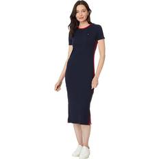 Elastane/Lycra/Spandex Dresses Tommy Hilfiger Women's Contrast-Stripe Ribbed Knit Midi Dress Sky Capt