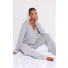 Grey Pyjamas PrettyLittleThing Grey Oversized Jersey Piping Detail Long PJ Set, Grey