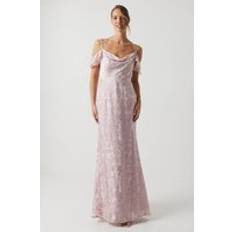 Coast Cowl Neck Drape Sleeve Satin Burnout Bridesmaids Dress Pink