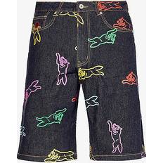 Denim Shorts - White ICECREAM Mens Indigo Running Dog Denim Shorts