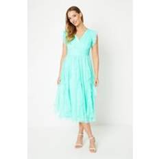 Short Dresses - Turquoise Coast Ruffle Skirt Mesh Midi Dress Turquoise