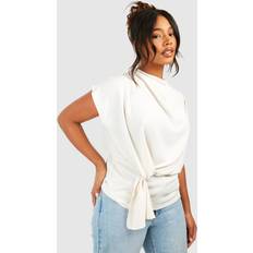 White - Women Blouses boohoo Plus Knot Cowl Neck Blouse Cream