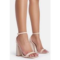 Public Desire Geri Nude Patent Barely There Square Toe Block Heels neutral