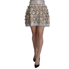 Gold Skirts Dolce & Gabbana Silver Embellished High Waist Mini Women's Skirt