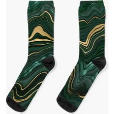 Gold Socks Famgem Dress Socks Emerald Green and Gold Malachite Pattern Novelty Fancy Crazy Pattern Crew Casual for Men Women