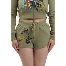 Ed Hardy Butterflies Fleece Shorts - Olive Green