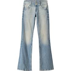 Bershka Kläder Bershka – Ljusblå bootcut-jeans med låg midja och smutstvättad look