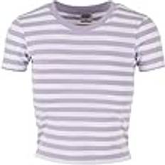 Cropped T-shirts Urban Classics Dam-t-shirt kort randig t-shirt vit/dustylilac 4XL, Vit/Dustylilac