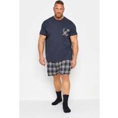 Blue Pyjamas BadRhino Check Pyjama Shorts Set Dark Navy