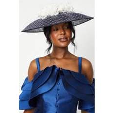 Blue Hats Coast Lisa Tan Flower And Mesh Wide Brim Hat Navy One