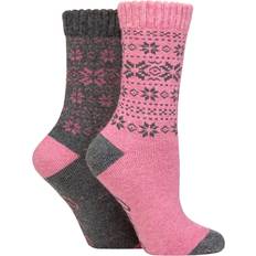 Women's Fairisle Thermal Boot Socks, Pack of Grey/Pink