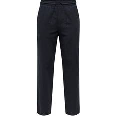 Herre - Hør Bukser Only & Sons Loose Cotton Linen Pants Dark Navy