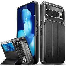 Vena VENA vCommute Wallet Case Compatible with Google Pixel 8 Pro 2023 Military Grade Drop Protection Flip Leather Cover Card Slot Holder with Kickstand Space Gray