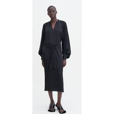 Evening Gowns - High Collar Dresses Filippa K Belted Long Sleeve Dress Black