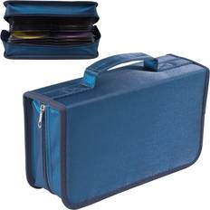 Optical Storage LimbO CD Case, 128 Capacity Mercerized Cloth CD DVD Holder Protection Zipper Portable Disc Storage Wallet Organizer-Dark blue