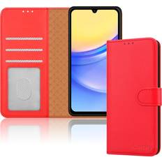 iCatchy for Samsung Galaxy A15 Case Leather Wallet Book Flip Folio Stand View Magnetic Protect RFID Blocking Cover Compatible with Samsung A15 5G A15 4G Phone Cover Red