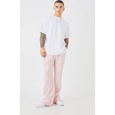 Herren - Rosa Nachtwäsche boohooMAN Mens Oversized Extended Neck T-Shirt & Jacquard Jogger Set Pink