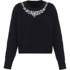 Transparent Sweatere Faina Damen Stilvoller Strickpullover mit Rautenverzierung SCHWARZ Größe