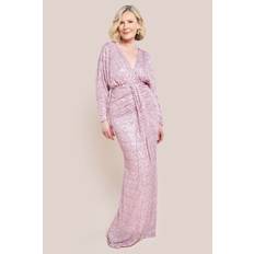 Evening Gowns - Pink Dresses Goddiva Plunge V Light Beige